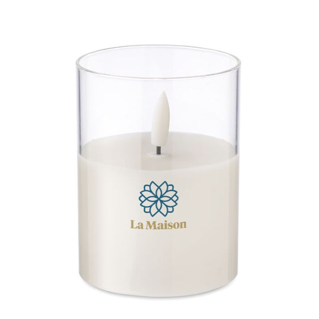 LED wax candle in glass holder