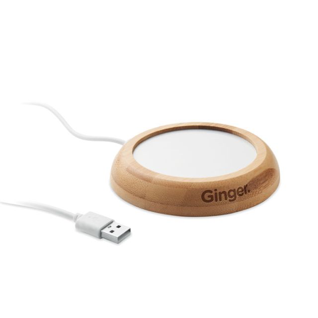 Bamboo mug warmer with USB